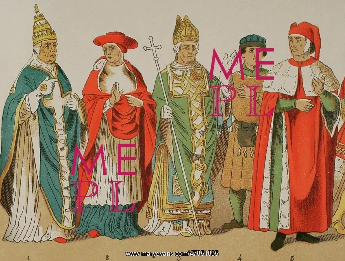  : History of Italy. 1300. From left to right: Pope