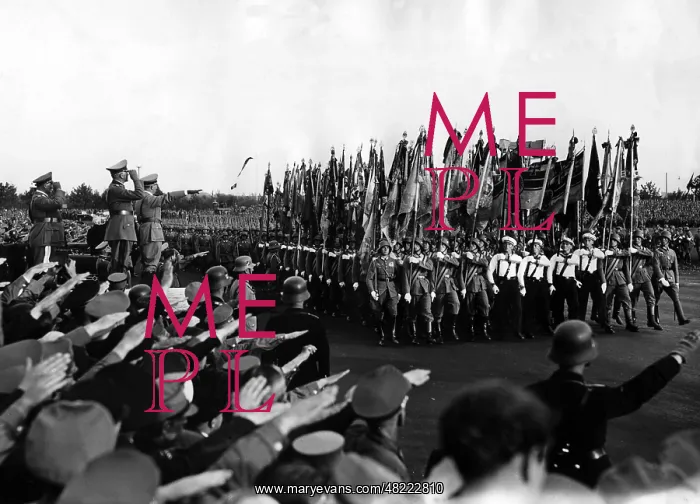 : Hitler, Blomberg and Goering at the flag parade on the D : Hitler, Blomberg and Goering at the flag parade on the D