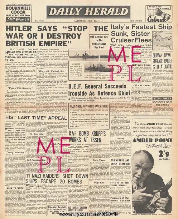 : Hitler calls on Britain to stop the war : Hitler calls on Britain to stop the war