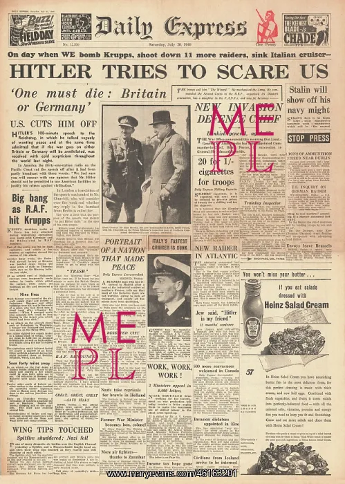 : Hitler calls on Britain to stop the war : Hitler calls on Britain to stop the war