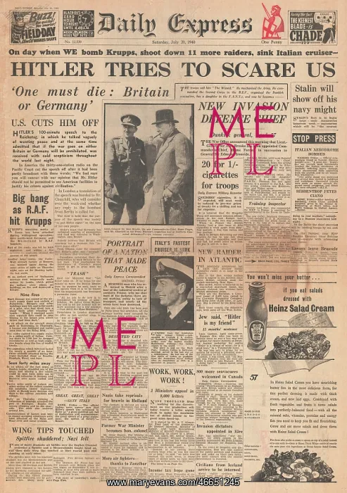 : Hitler calls on Britain to stop the war : Hitler calls on Britain to stop the war