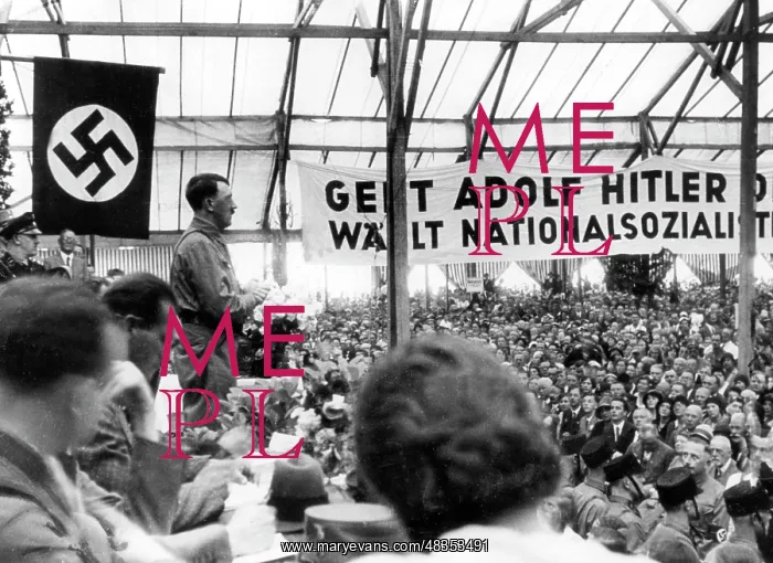 : Hitler giving a speech during the election : Hitler giving a speech during the election