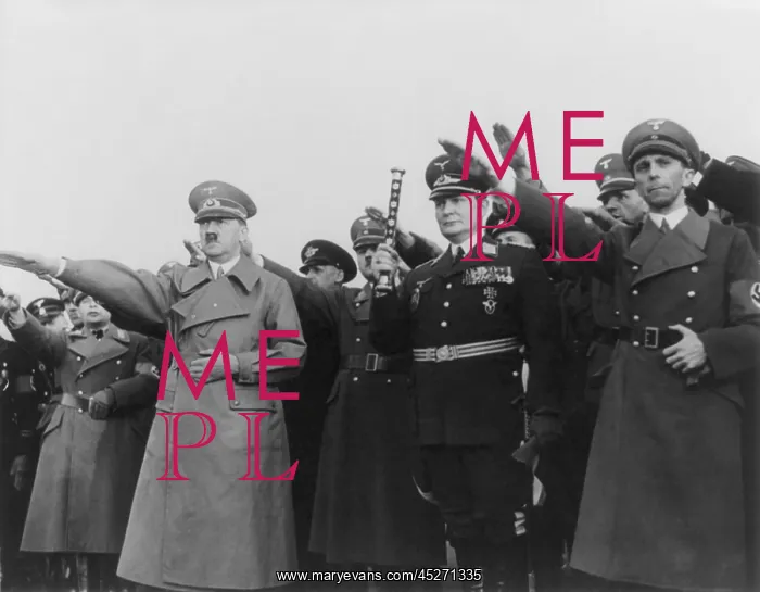 : Hitler, with Goering and Goebbels, saluting upon : Hitler, with Goering and Goebbels, saluting upon