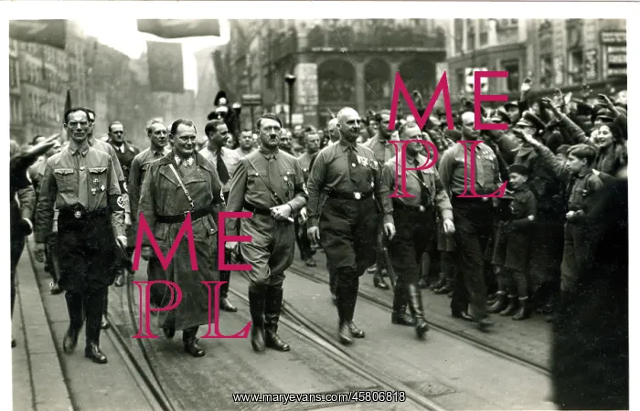 : Hitler marching with Goering and others in uniform : Hitler marching with Goering and others in uniform