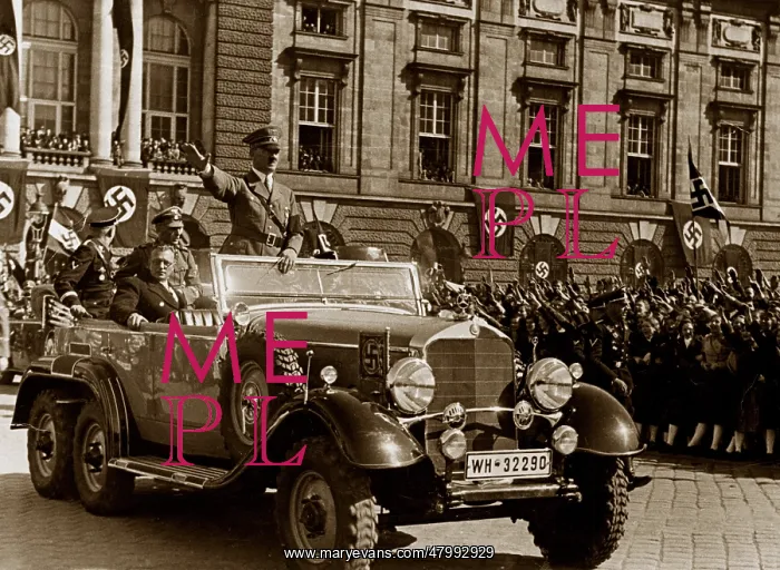 : Hitler meets with great joy the population standing : Hitler meets with great joy the population standing