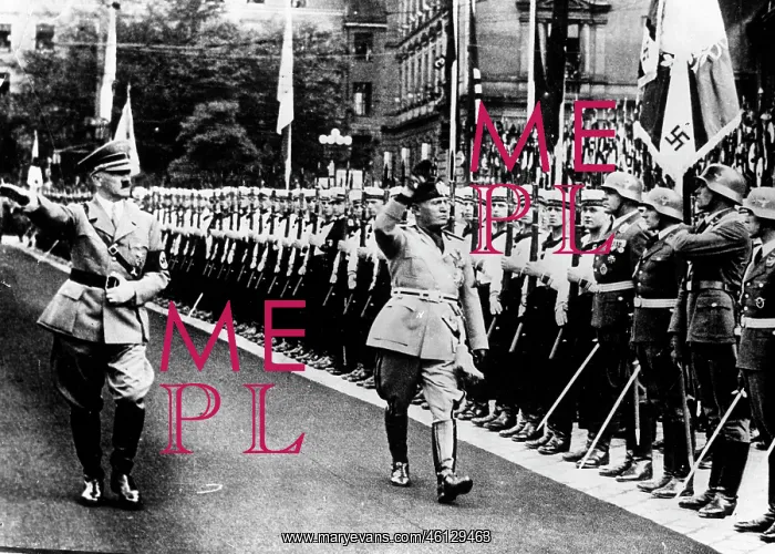 : Hitler and Mussolini inspect troops in Berlin, WW2 : Hitler and Mussolini inspect troops in Berlin, WW2