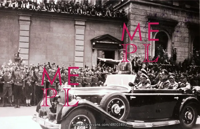 : Hitler saluting crowd from car, Munich : Hitler saluting crowd from car, Munich