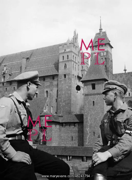 : Hitler Youth members before the Malbork Castle in West : Hitler Youth members before the Malbork Castle in West
