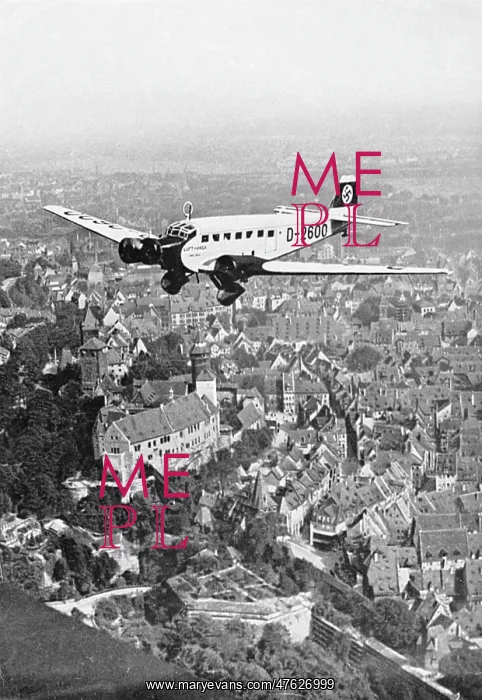 : Hitler's plane flying over Nuremberg, Germany : Hitler's plane flying over Nuremberg, Germany