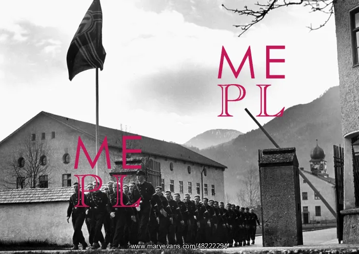 : HJ members marching in a military training camp, 1939 : HJ members marching in a military training camp, 1939