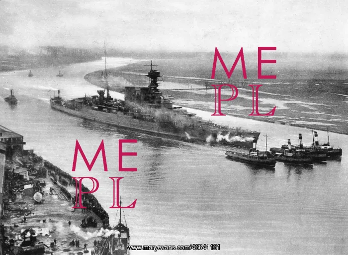 : HMS Hood. British warship HMS Hood leaving the Clyde shipyard for her speed : HMS Hood. British warship HMS Hood leaving the Clyde shipyard for her speed