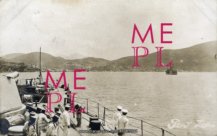 : HMS Iron Duke, British battleship, Port Vathi, Greece : HMS Iron Duke, British battleship, Port Vathi, Greece