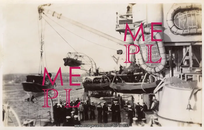 : HMS Marlborough - Admirals Barge on the Main Derrick : HMS Marlborough - Admirals Barge on the Main Derrick