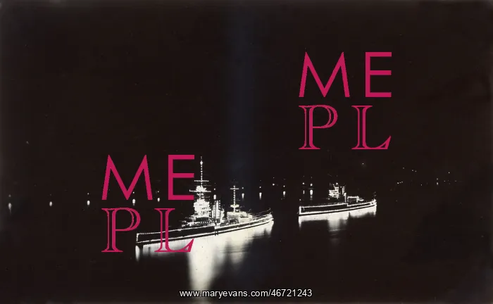 : HMS Marlborough and HMS Ajax illuminated at night : HMS Marlborough and HMS Ajax illuminated at night