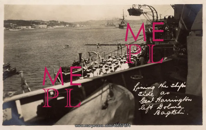 : HMS Marlborough - Lining Ships side as the General departs : HMS Marlborough - Lining Ships side as the General departs
