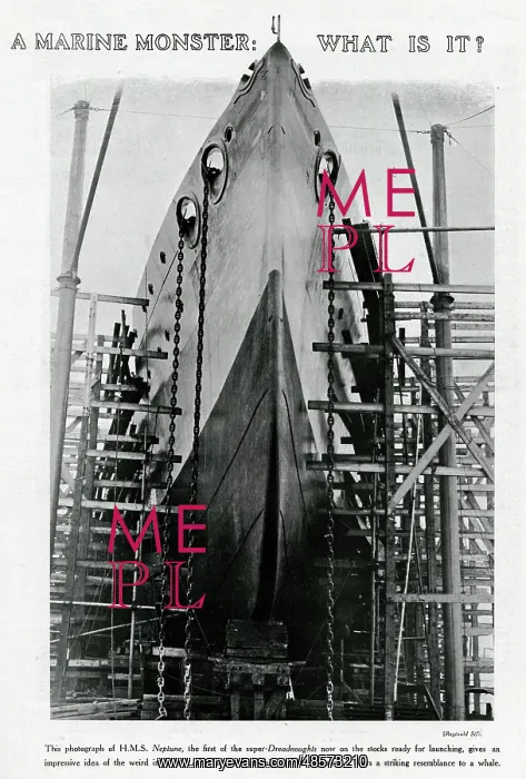 : H.M.S Neptune ready to be lauched 1909 : H.M.S Neptune ready to be lauched 1909