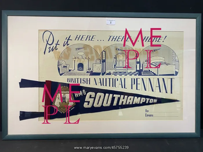 : HMS Southampton, British nautical pennant, framed : HMS Southampton, British nautical pennant, framed