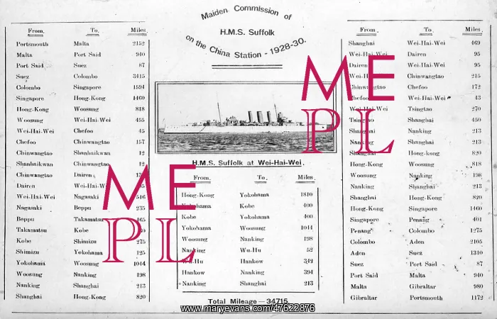 : HMS Suffolk, British heavy cruiser, itinerary, China : HMS Suffolk, British heavy cruiser, itinerary, China