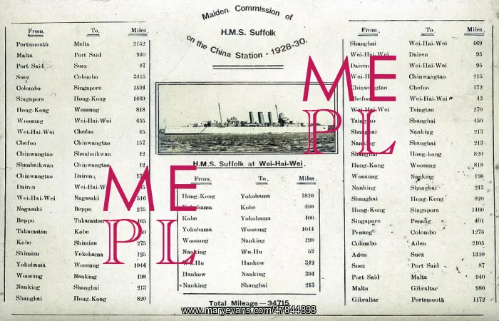 : HMS Suffolk, British heavy cruiser, itinerary, China : HMS Suffolk, British heavy cruiser, itinerary, China