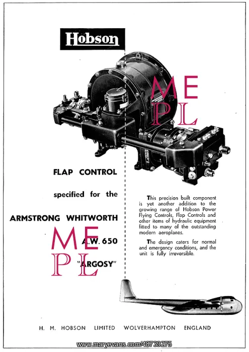 : Hobson Flap Control Specified For The A.W. 650 Argosy : Hobson Flap Control Specified For The A.W. 650 Argosy