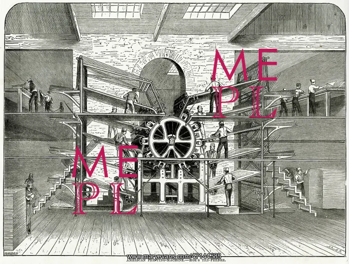 : Hoe's ten feeder printing machine 1871 : Hoe's ten feeder printing machine 1871