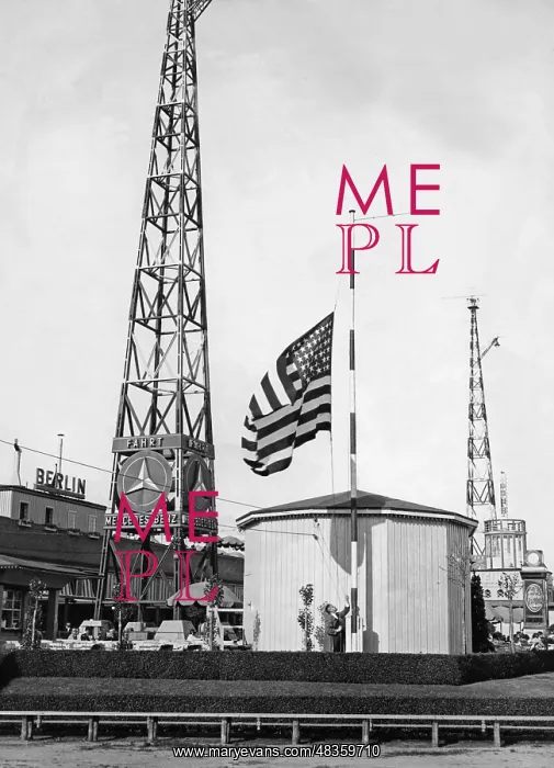 : Hoisting of the American flag in honor of Wiley and Post : Hoisting of the American flag in honor of Wiley and Post