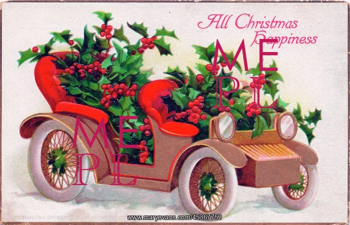  : Holly in a car on a Christmas postcard