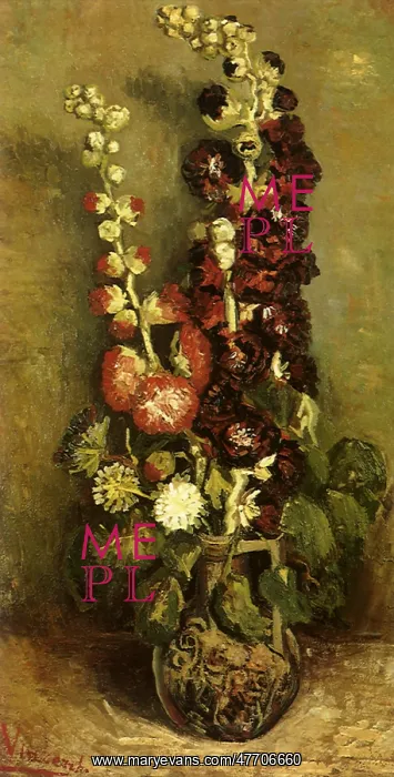 : Hollyhocks in Vase, by Van Gogh : Hollyhocks in Vase, by Van Gogh