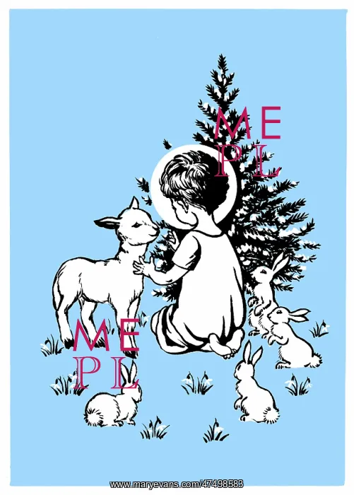 : Holy Child, lamb, rabbits and Christmas tree : Holy Child, lamb, rabbits and Christmas tree