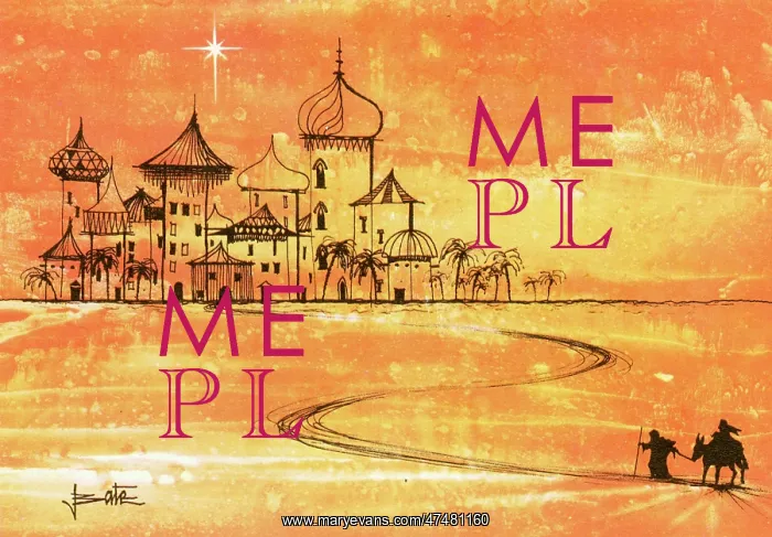: Holy Family approaching Bethlehem, with orange background : Holy Family approaching Bethlehem, with orange background