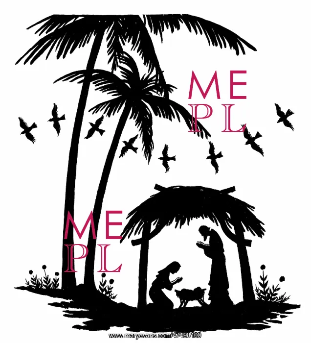 : Holy Stable with palm trees and birds : Holy Stable with palm trees and birds