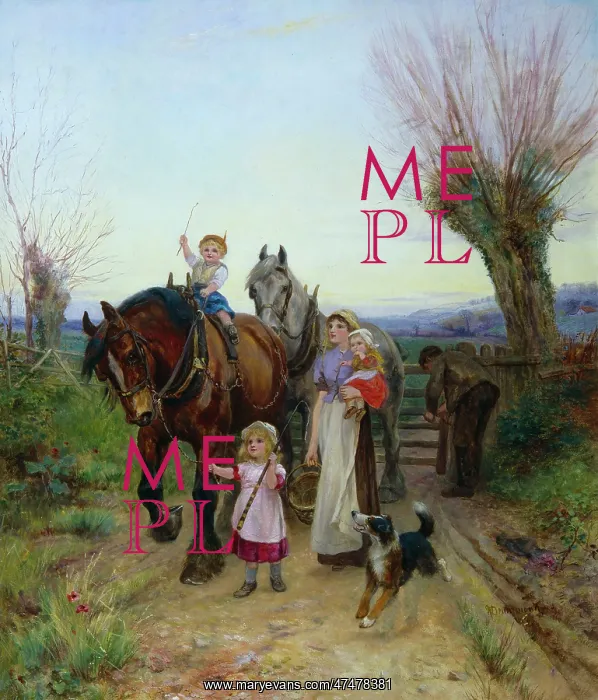 : Home From the Fields ' family with horses : Home From the Fields ' family with horses