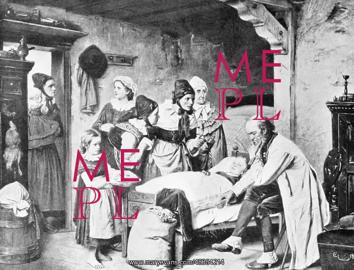 : Home visit of a doctor, around 1890 : Home visit of a doctor, around 1890