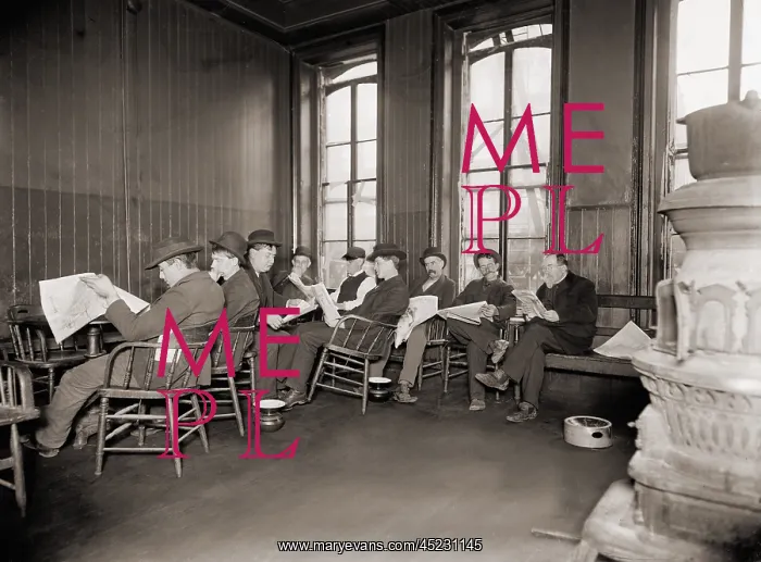  : Homeless men in the reading room of a dime ?