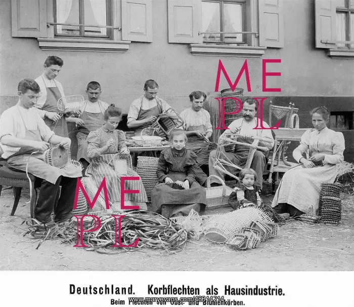 : Homeworker at basket weaving, 1902 : Homeworker at basket weaving, 1902