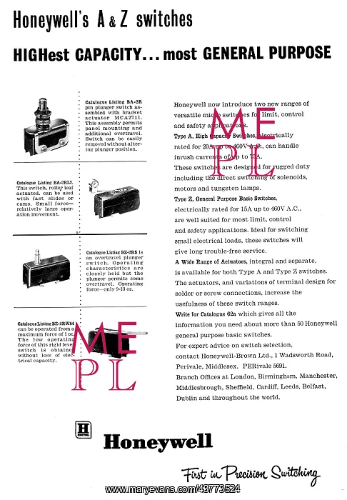 : Honeywell Electronic & Electrical Components : Honeywell Electronic & Electrical Components