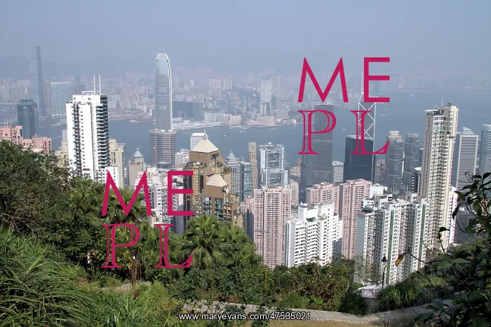  : Hong Kong skyline and Kowloon in the distance from The Peak in Hong Kong, China