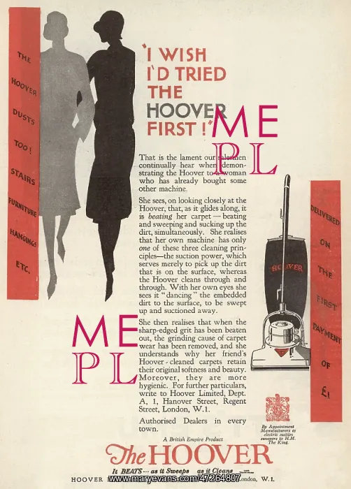 : HOOVER ADVERT 1930 : HOOVER ADVERT 1930