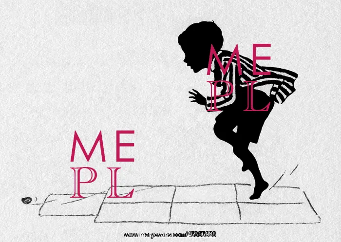  : Hopscotch. Silhouette of a boy playing hopscotch