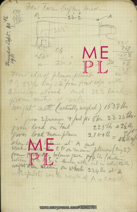 : Horace Short's notebook - sketches of Wright Flyer at Pau : Horace Short's notebook - sketches of Wright Flyer at Pau