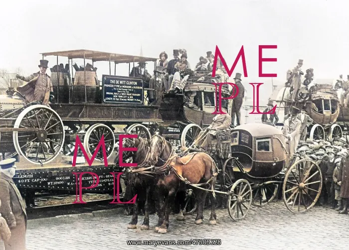 : Horse drawn carriage and train : Horse drawn carriage and train