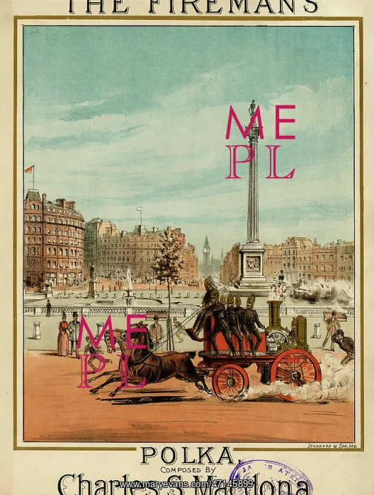 : Horse drawn fire engine, Trafalgar Square, London : Horse drawn fire engine, Trafalgar Square, London