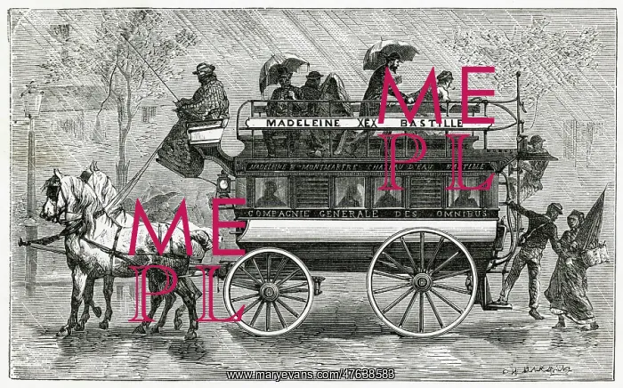 : Horse-drawn open double decker bus 1878 : Horse-drawn open double decker bus 1878