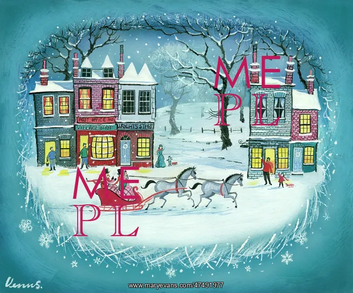  : Horse-driven sleigh passing through village