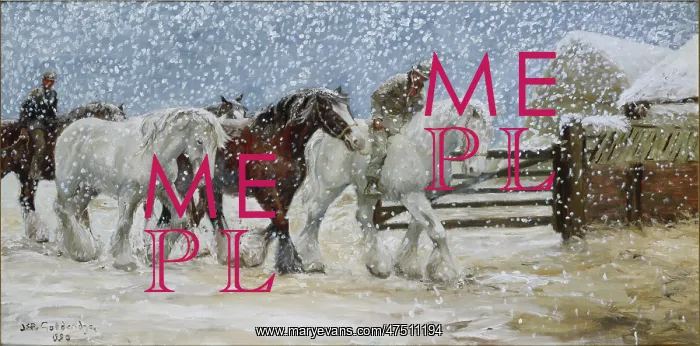 : Horses in Winter ' with snow falling : Horses in Winter ' with snow falling