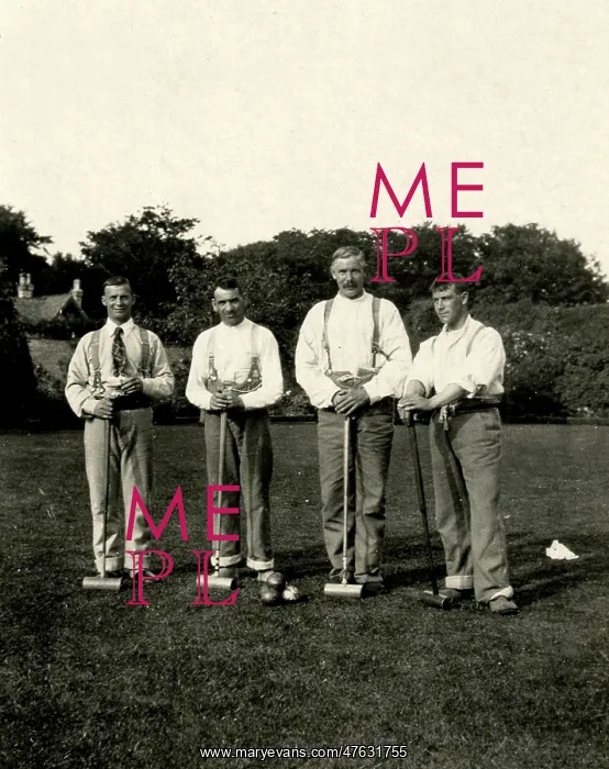 : Four hospital patients ready for croquet : Four hospital patients ready for croquet