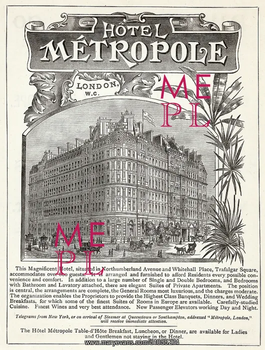 : Hotel Metropole advertisement : Hotel Metropole advertisement