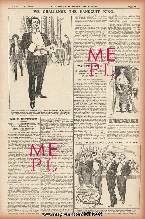 : Houdini and the Daily Mirror handcuff challenge : Houdini and the Daily Mirror handcuff challenge
