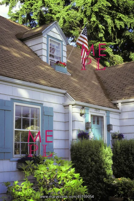: House with American Flag Displayed From Dormer : House with American Flag Displayed From Dormer