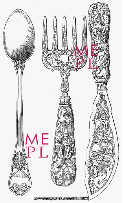 : household, vessels, fish knife, fork, spoon : household, vessels, fish knife, fork, spoon